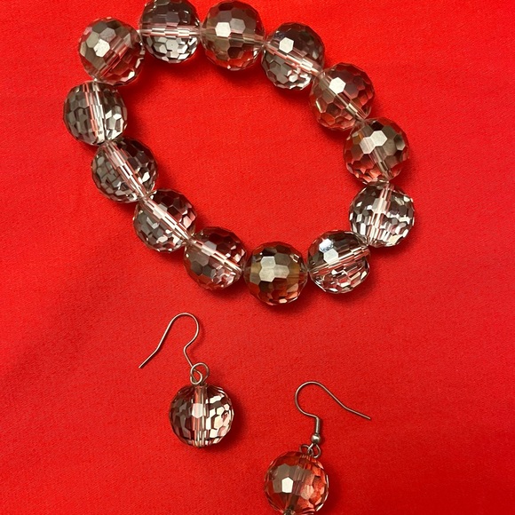 Jewelry - Beaded Bracelet and Earrings Set Crystal Cut TWO PIECES